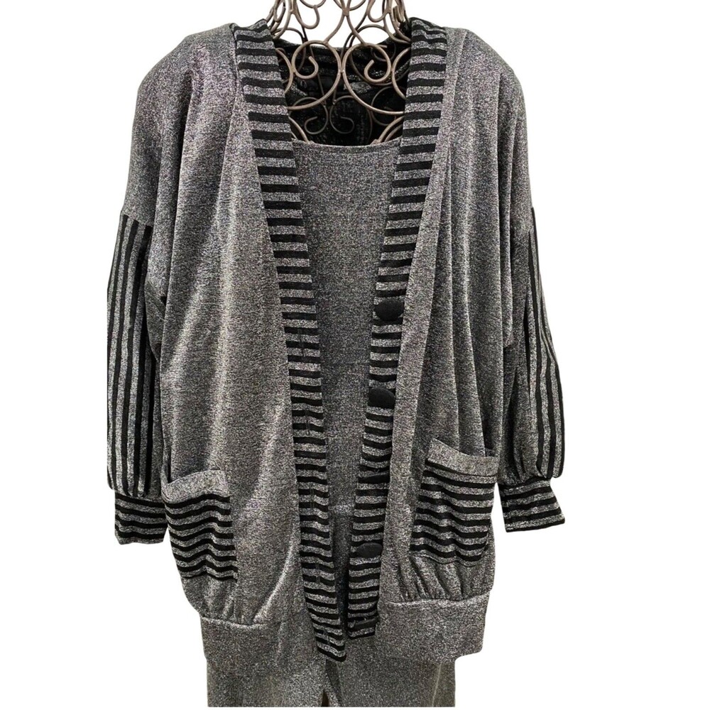 Vintage Helene Designer Metallic Silver And Black Women's Geometric Disco Outfit